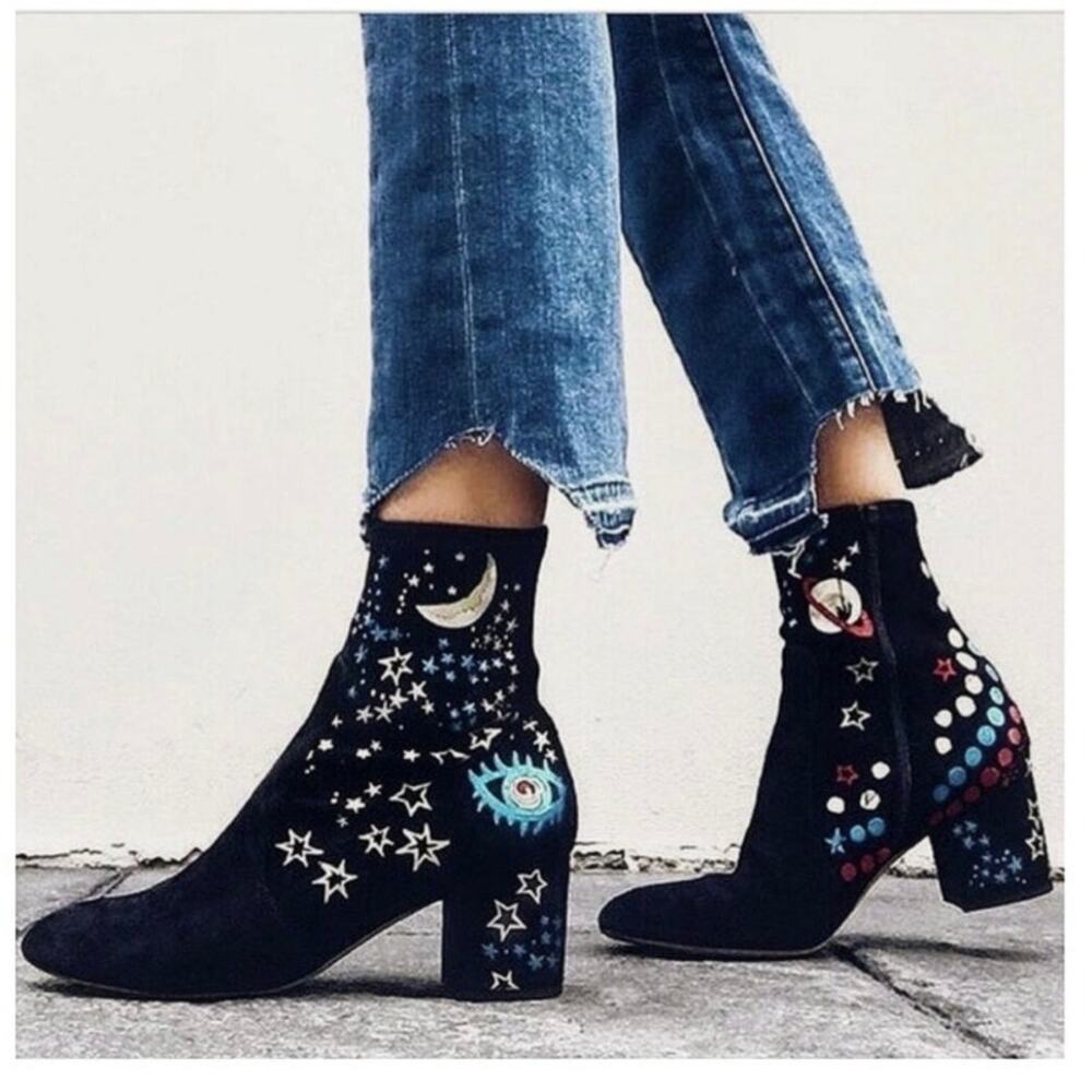 VALENTINO 'Astro Couture' Galaxy Foil Print Suede Boots Size 36, Rare limited